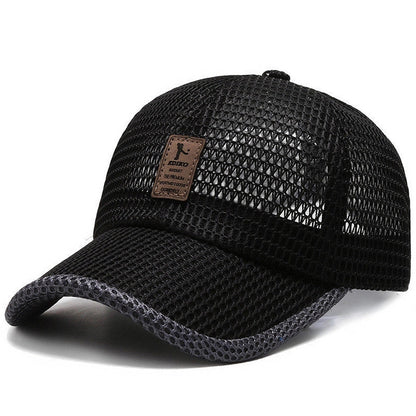 Men's quick-drying mesh baseball cap in black, blue, grey, and dark grey for sun protection