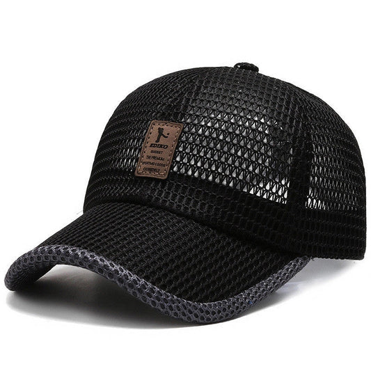 Men's quick-drying mesh baseball cap in black, blue, grey, and dark grey for sun protection