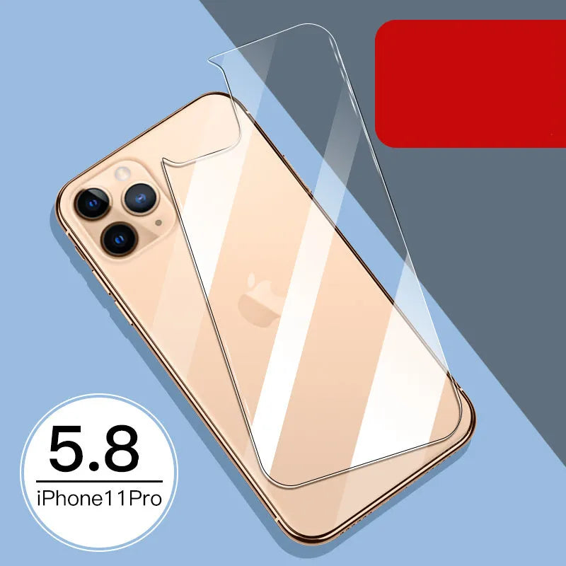 iPhone tempered glass screen protector and rear camera protector film set for 11, X, and XS models.