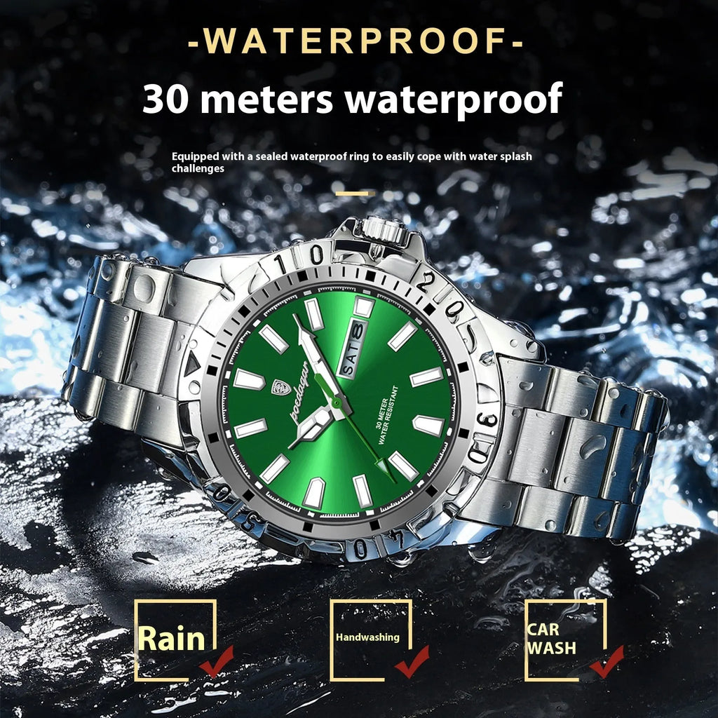 Swiss men's waterproof luminous watch with 6mm slim profile and steel band