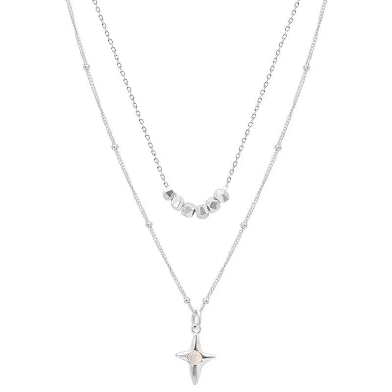 Double-layer stainless steel opal cross necklace for women and girls