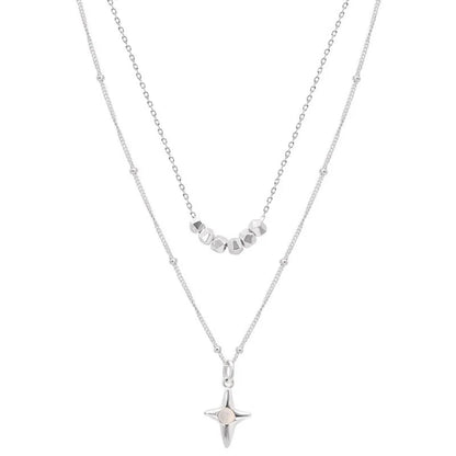 Double-layer stainless steel opal cross necklace for women and girls