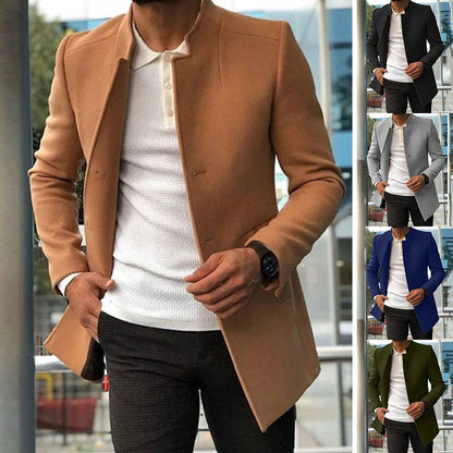 Stylish single-breasted men's casual jacket in various classic colors, featuring a tailored fit and premium polyester construction.