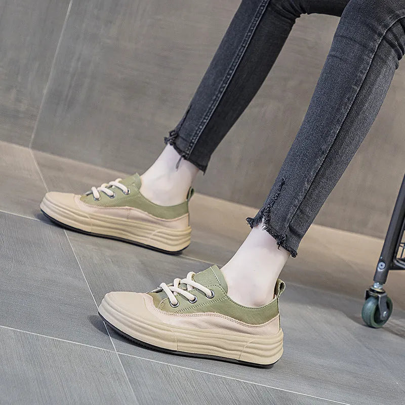 Women's matcha green leather platform sneakers with high ankle cut and lace-up front.