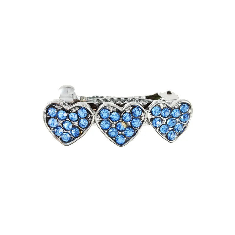 Rhinestone alloy peach heart barrette for girls and pet in white pink blue 3CM