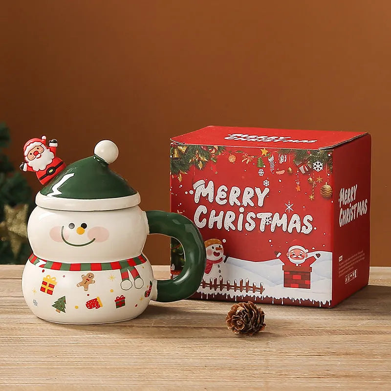 Christmas ceramic cartoon snowman large-capacity water cup 400ml in round shape