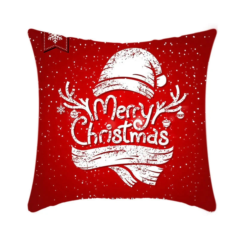 Merry Christmas cushion cover with Elk and Santa Claus design in plush material