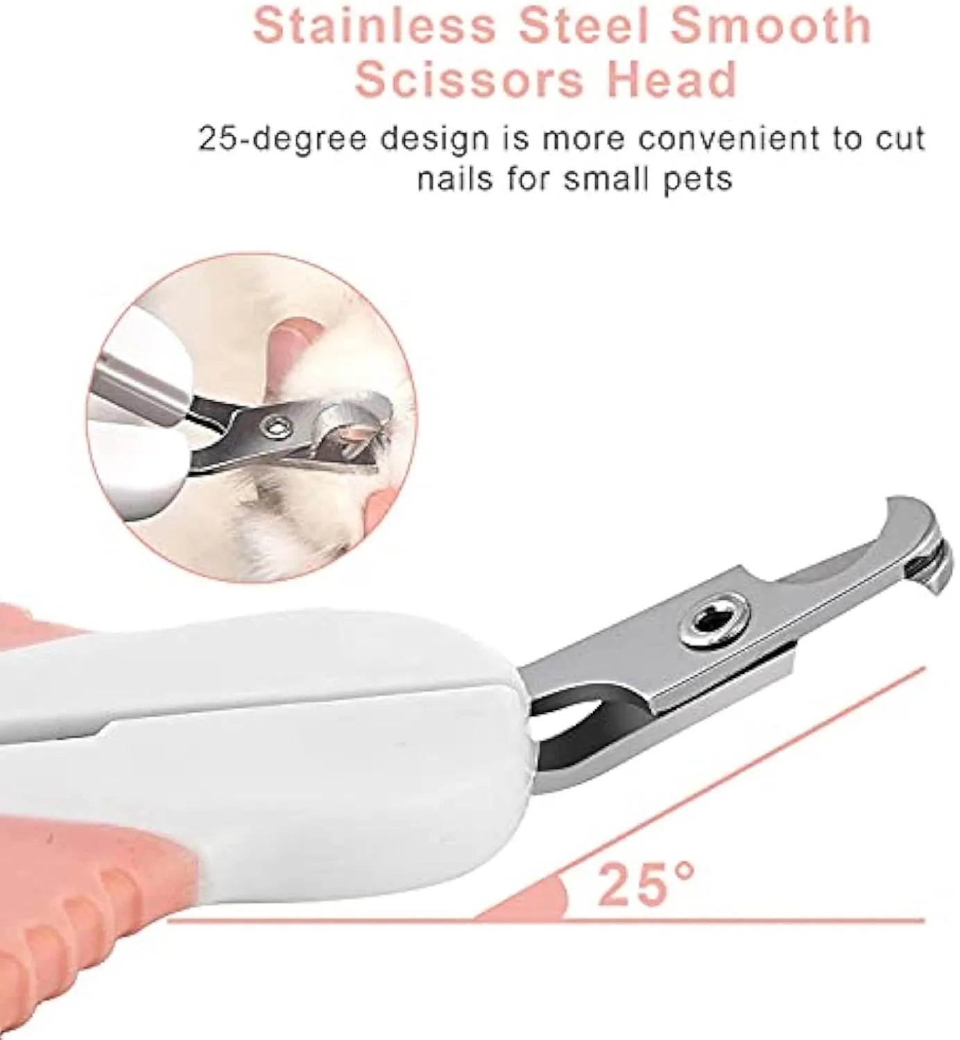 Grey and pink angled cat nail clippers with safety guard and non-slip rubber handles.