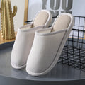 Household stripes non-slip cotton slippers with PVC sole, wine red colour, round toe, half-covered heel