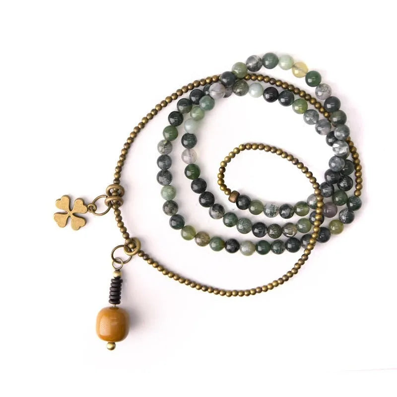 Handmade layered children's bracelet in ethnic retro style with natural crystal stones