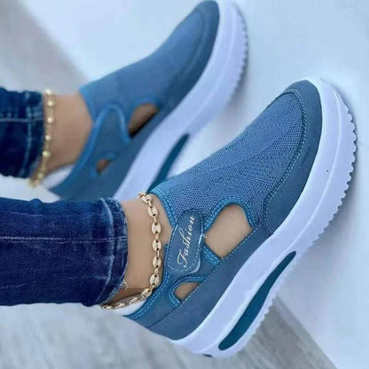 Stylish and comfortable women's sneakers with breathable mesh, supportive low-wedge design, and anti-slip technology for all-day wear.