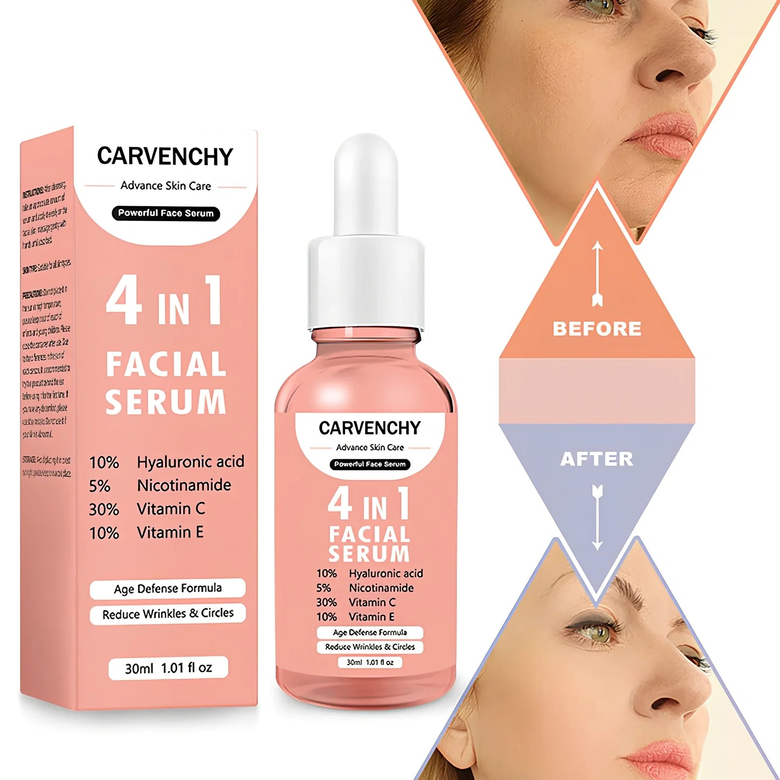 Advance Skin Care 4-in-1 facial serum bottle, 30ml universal essence for all skin types with dropper