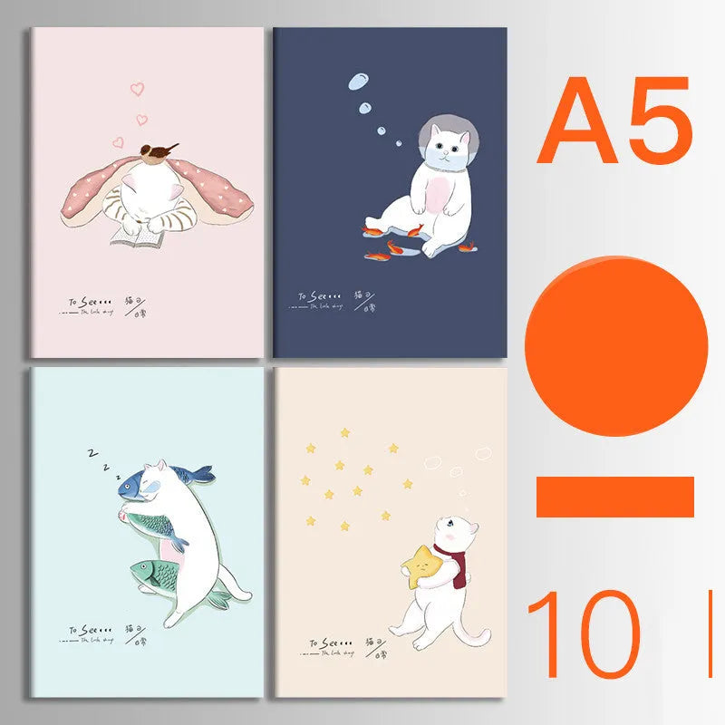 Set of 10 thread-bound A5 notebooks with kraft paper covers showing bear and sakura designs