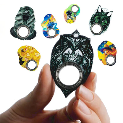 Customizable fidget spinner keychain with various vibrant designs for stress relief and improved focus