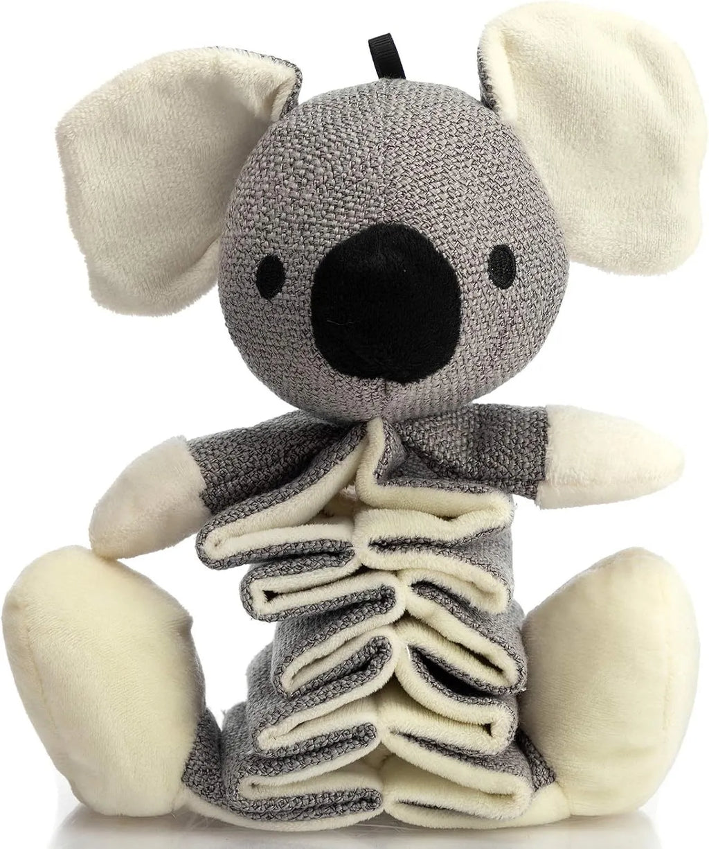Grey koala plush dog squeaky toy measuring 30 cm with crinkle paper inside.