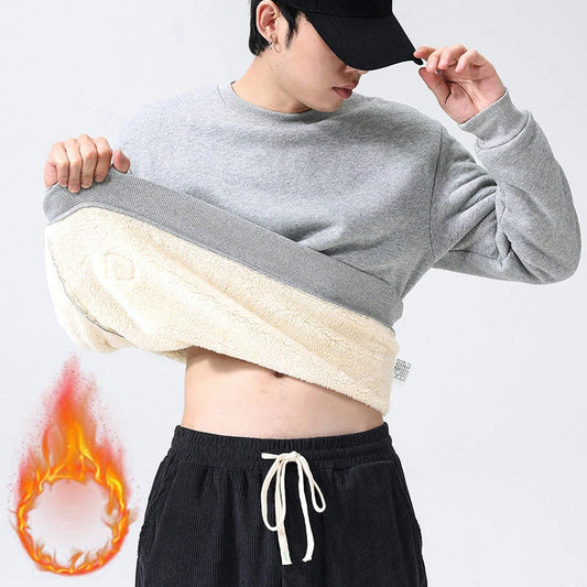 Cozy fleece pullover in various colors for men, featuring a round neckline and long sleeves for warmth and style