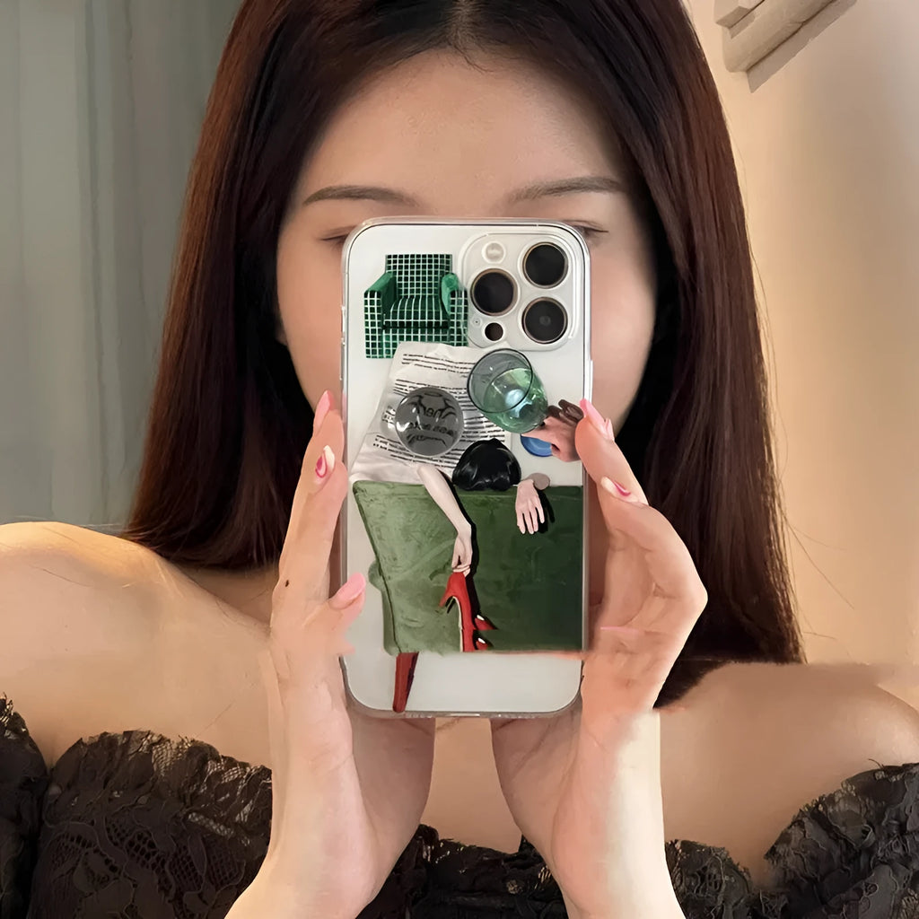 New illustration anti drop silicone phone case for iPhone with push pull bracket option