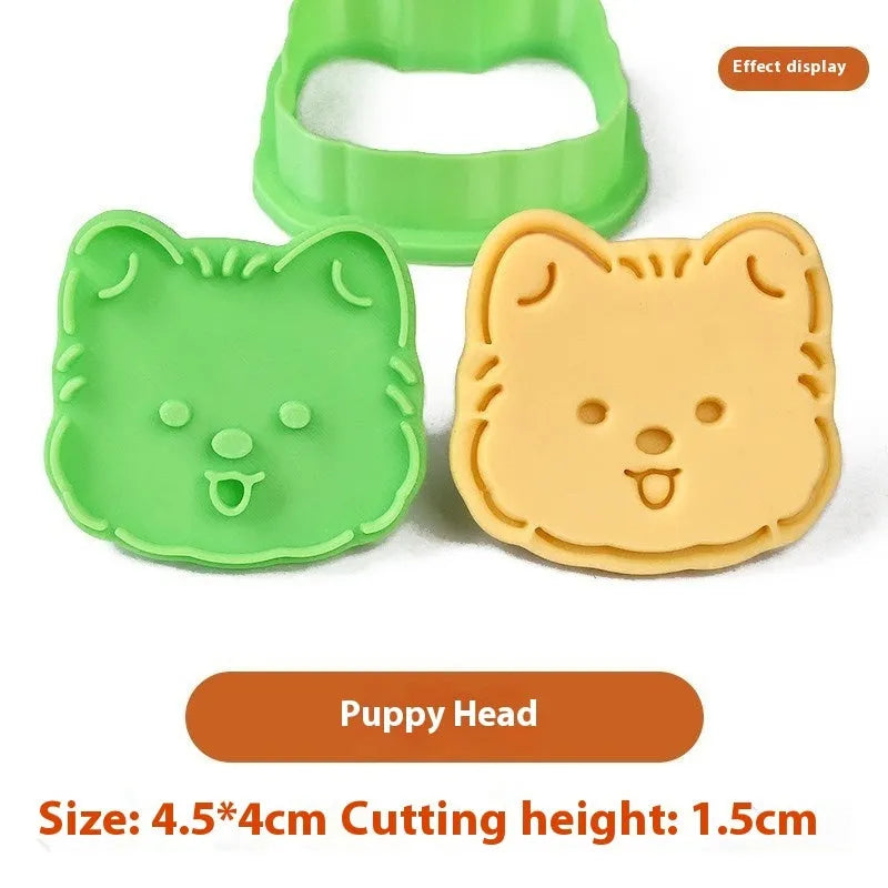 Three dimensional plastic biscuit mould with puppy cartoon designs for cookies and sweets