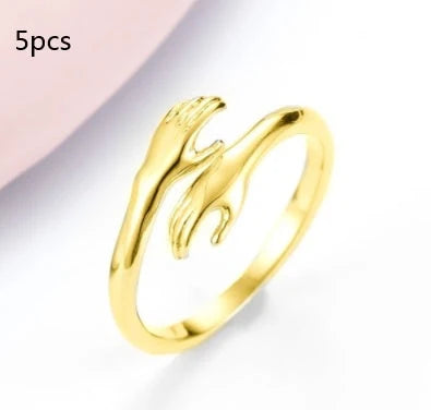 Adjustable Alloy Hands Hug Ring in silver and gold with geometry design
