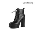 Women's black waterproof platform boots with chunky heel and side zipper