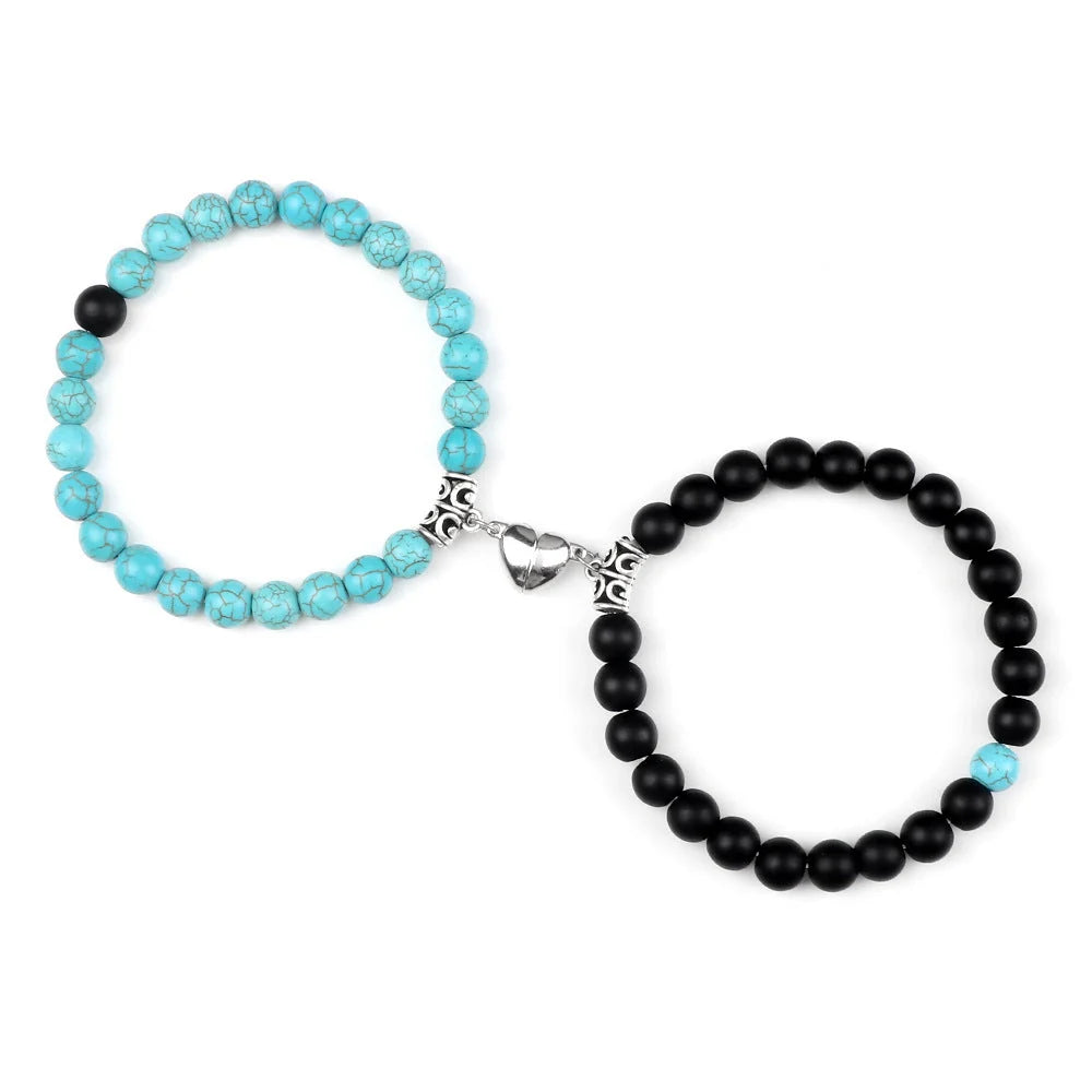 Turquoise Peach Heart Magnet Couple Design Bracelet in various colours