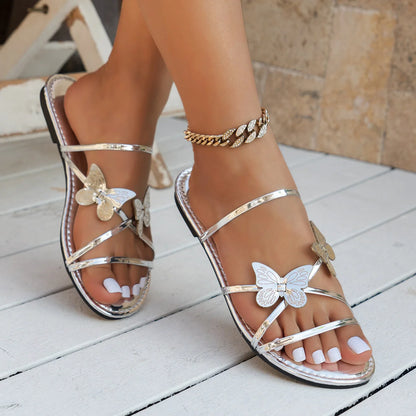 Women's butterfly cross-strap sandals in various colours for summer wear