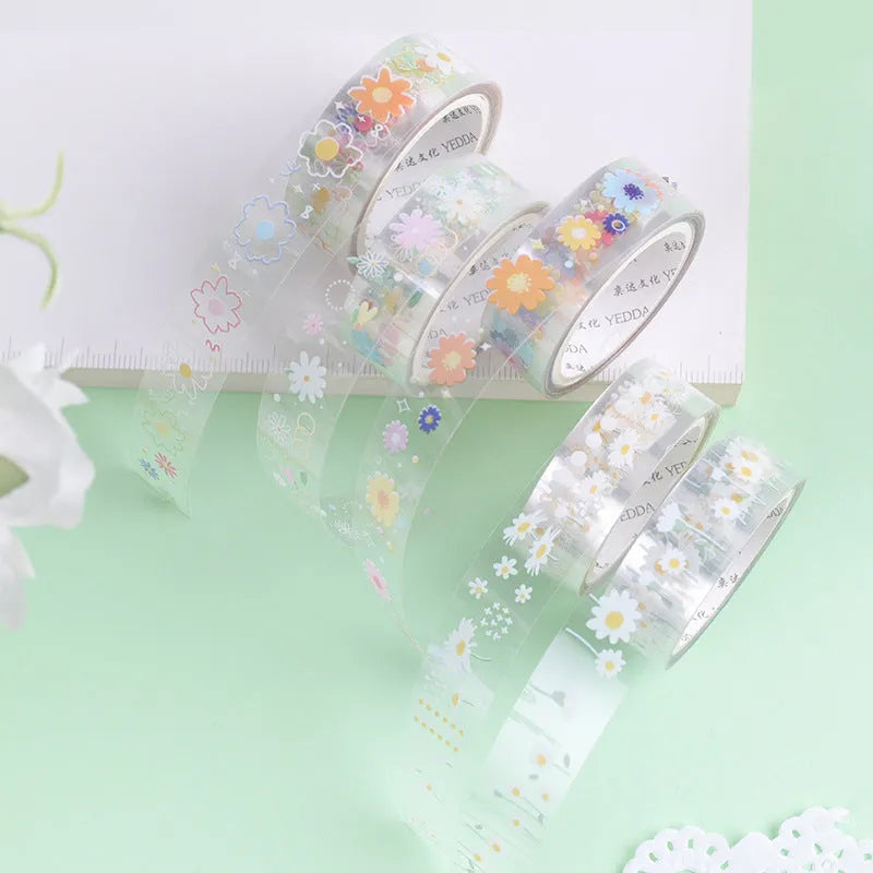 Transparent adhesive tape with Midsummer Daisy cartoon decoration measuring 1.5cm wide
