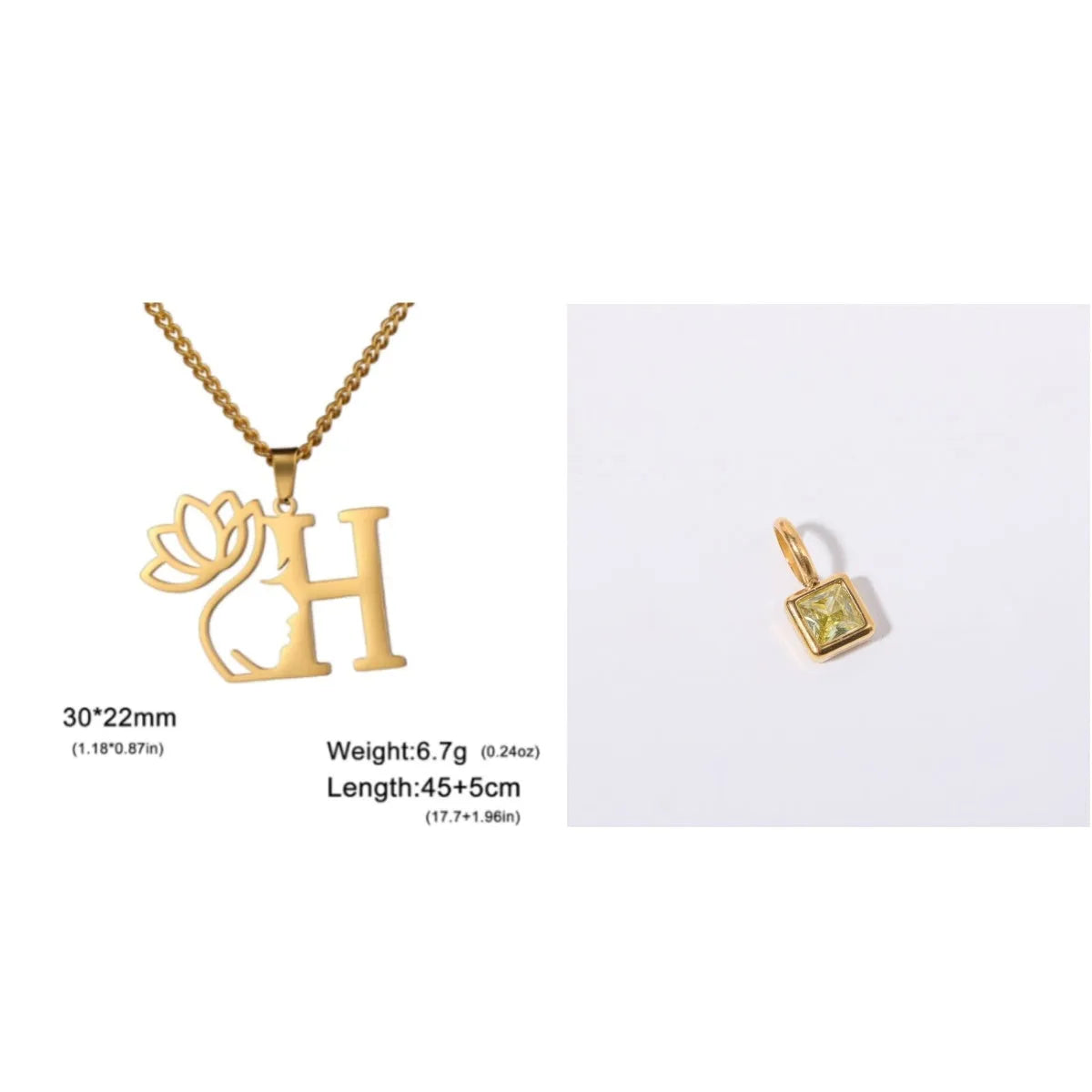 Stainless steel necklace with cross chain design and a pendant, available in gold or steel colour.