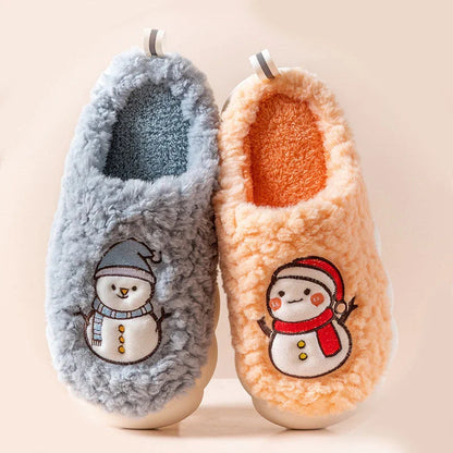 Cozy snowman-themed slippers with plush materials, anti-slip soles, and a variety of color options for comfortable indoor wear