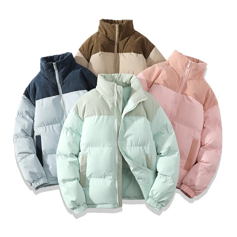 Winter Stand Collar Contrast-coloured Cotton Padded Jacket for Men and Women