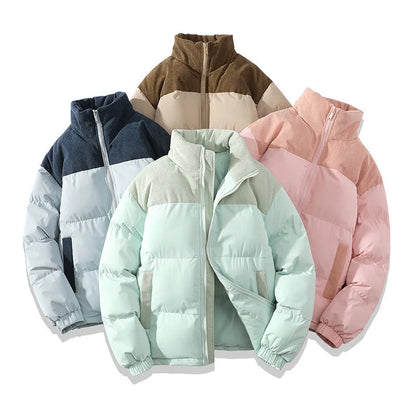 Winter Stand Collar Contrast-coloured Cotton Padded Jacket for Men and Women