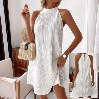 Women's white halter backless dress with umbrella skirt for versatile wear