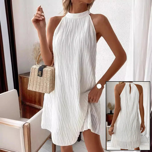 Women's white halter backless dress with umbrella skirt for versatile wear