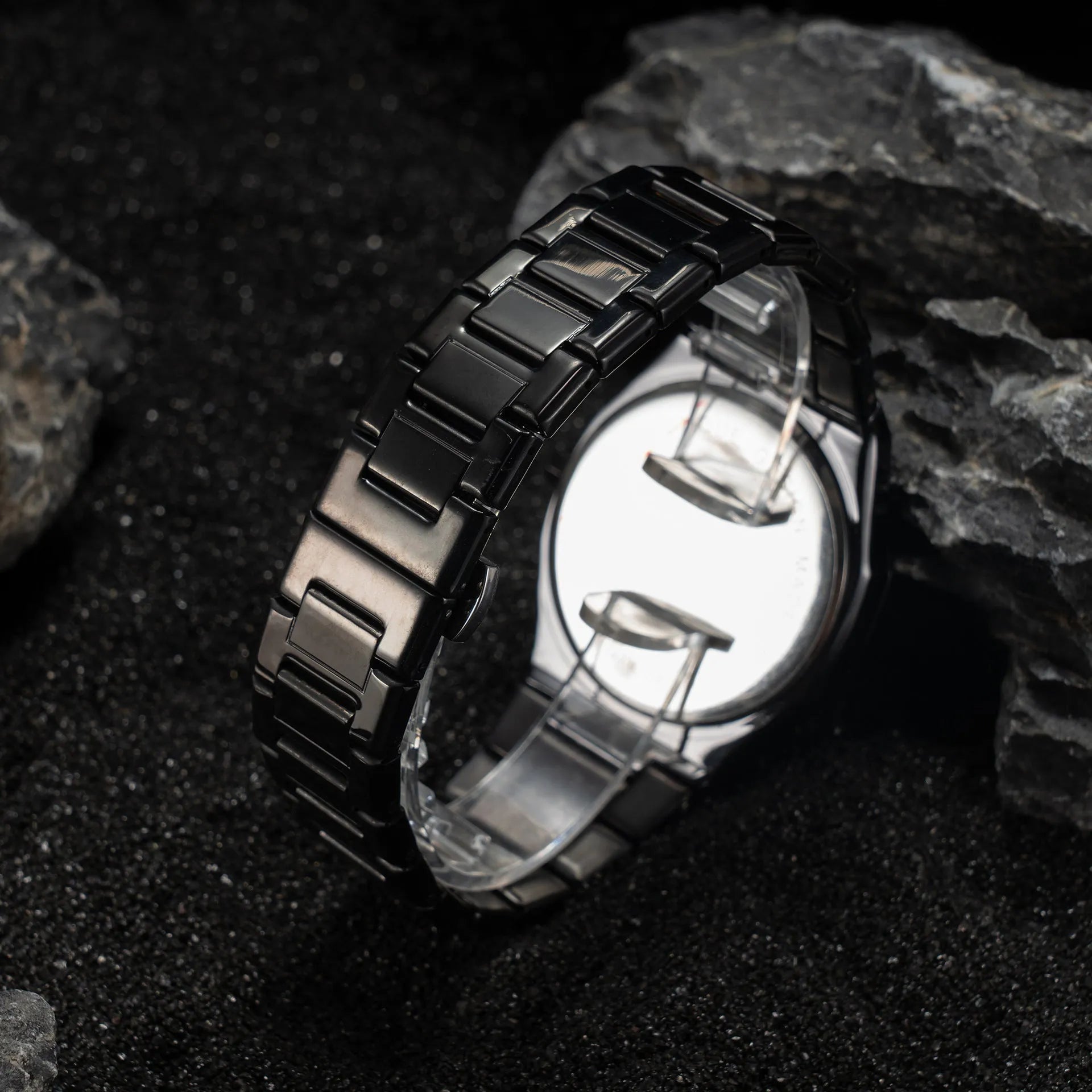 Men's business quartz watch with steel bracelet in black and silver colour options