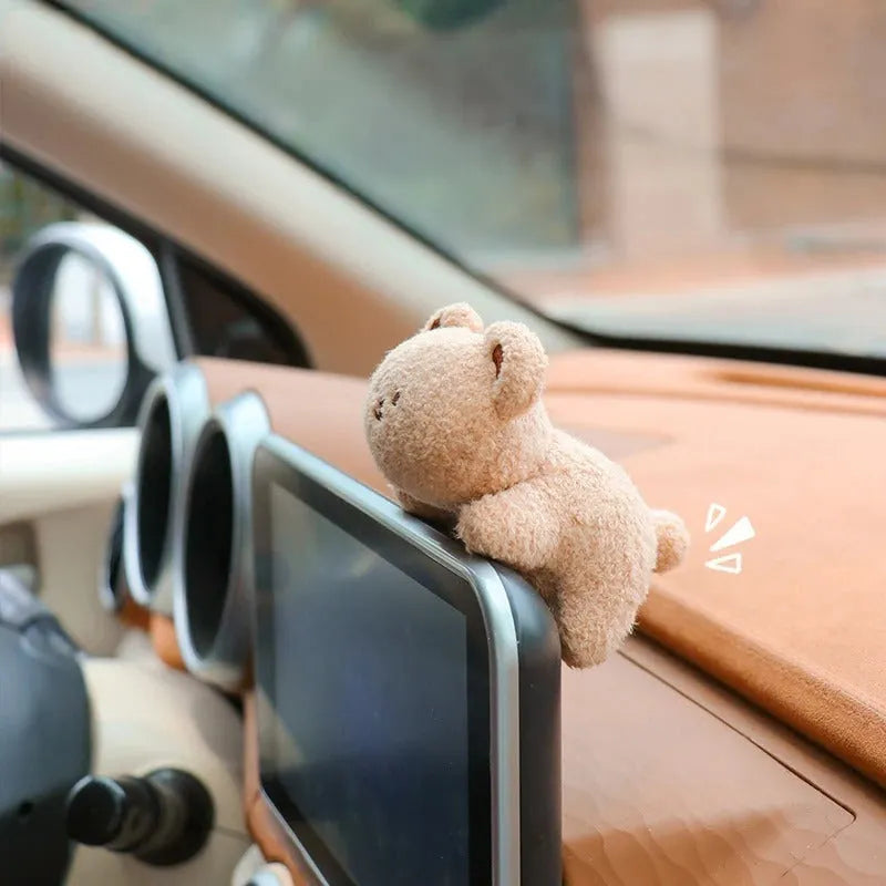 Fabric plush doll car centre console decoration in bear or rabbit cartoon designs
