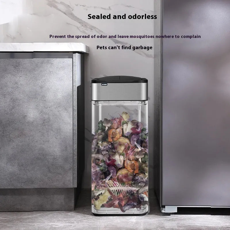 Square inductive smart trash can in stainless steel or white with touchless lid and deodorant function