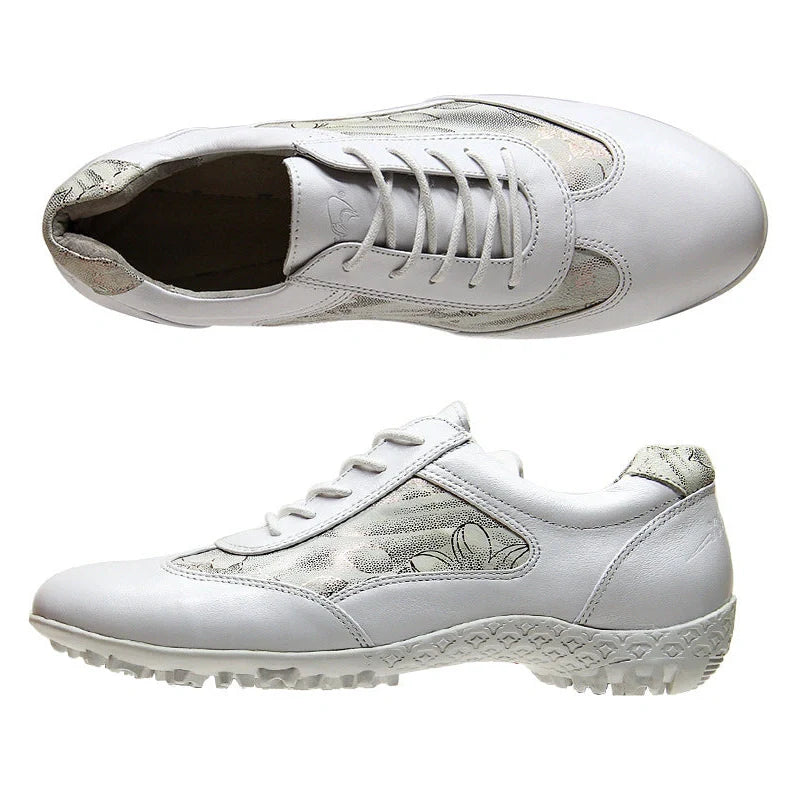 Women's apricot leather sneakers with waterproof cowhide and non-slip rubber soles