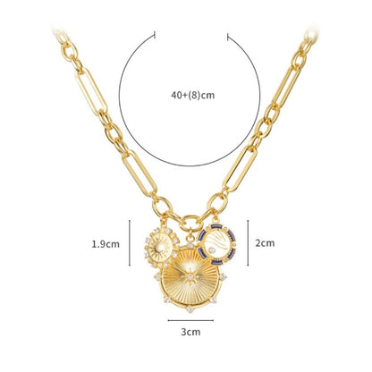 Gold sun pendant necklace with stainless steel chain, adjustable length 41cm to 50cm