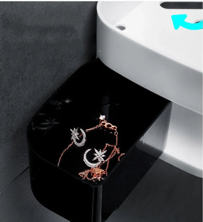 Double-layer wall-mounted storage shelf in black and grey, perfect for bathroom and kitchen organization