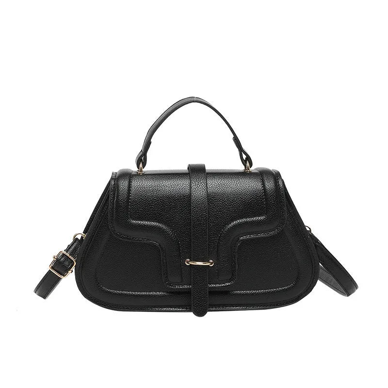 Urban Simplicity PU shoulder bag in horizontal square shape with sewing thread detail, available in black colour