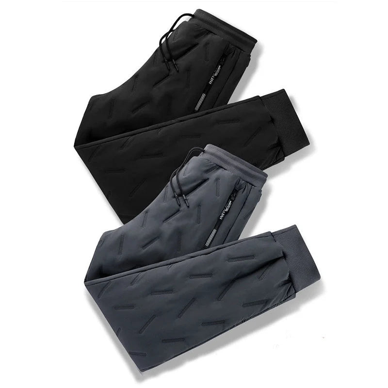 Men's winter velvet fleece jogging pants with zip pocket in black and grey