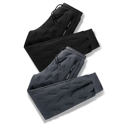 Men's winter velvet fleece jogging pants with zip pocket in black and grey
