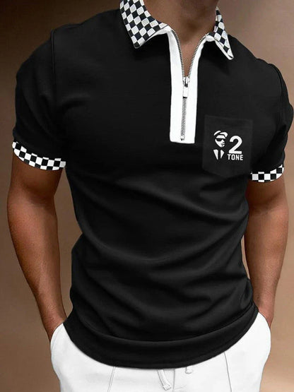 Men's striped polo shirt with lapel collar and short sleeves in various colors