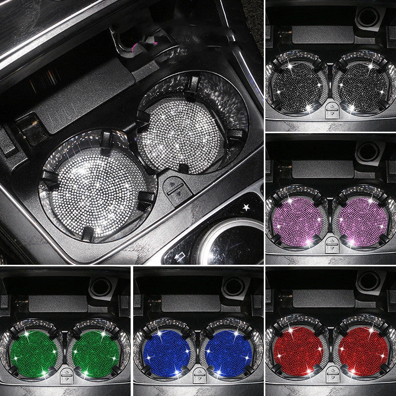 Bling car coasters with crystal rhinestones for cup holders, available in multiple colours