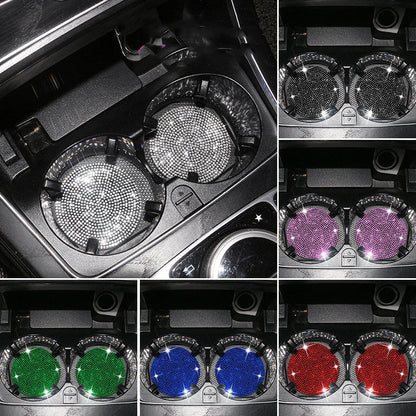 Bling car coasters with crystal rhinestones for cup holders, available in multiple colours