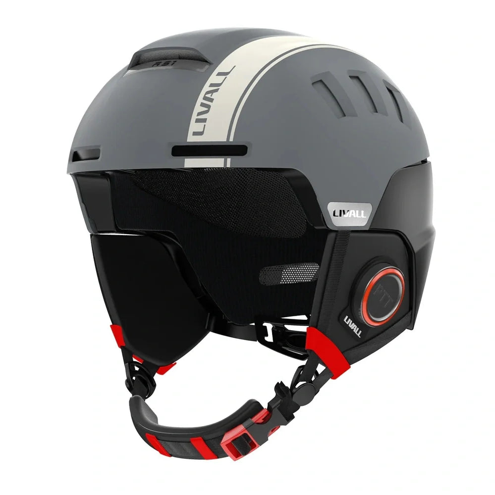 Graphite Black smart ski helmet with Bluetooth communication system and 15 ventilation holes