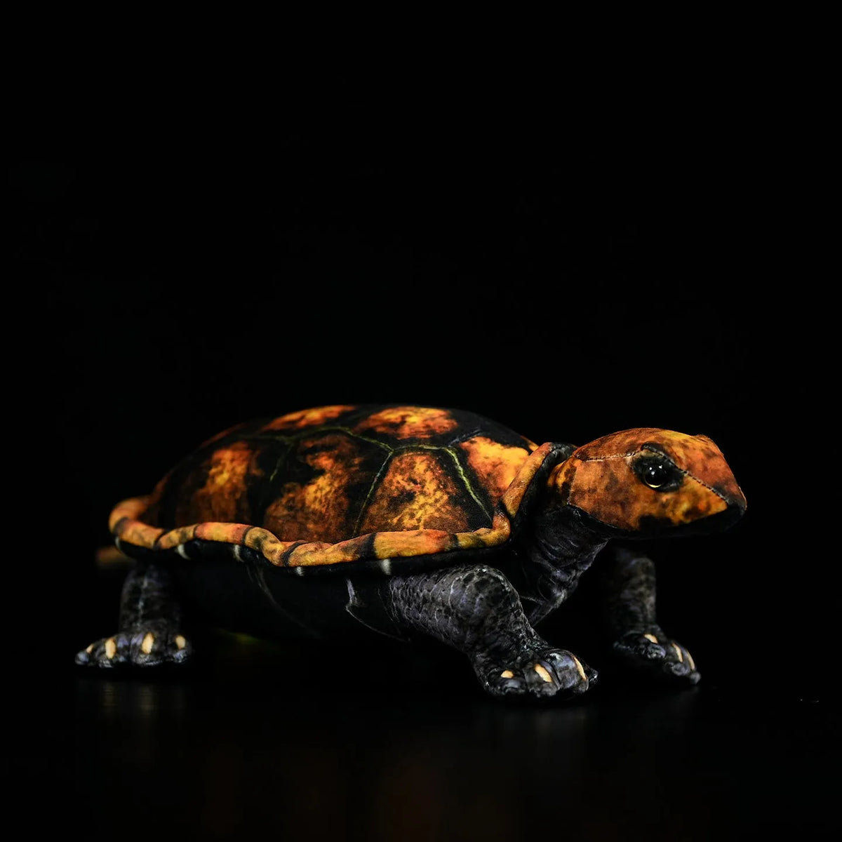 Coffee-coloured Japanese stone turtle plush toy 32cm from mouth to tail on neutral background