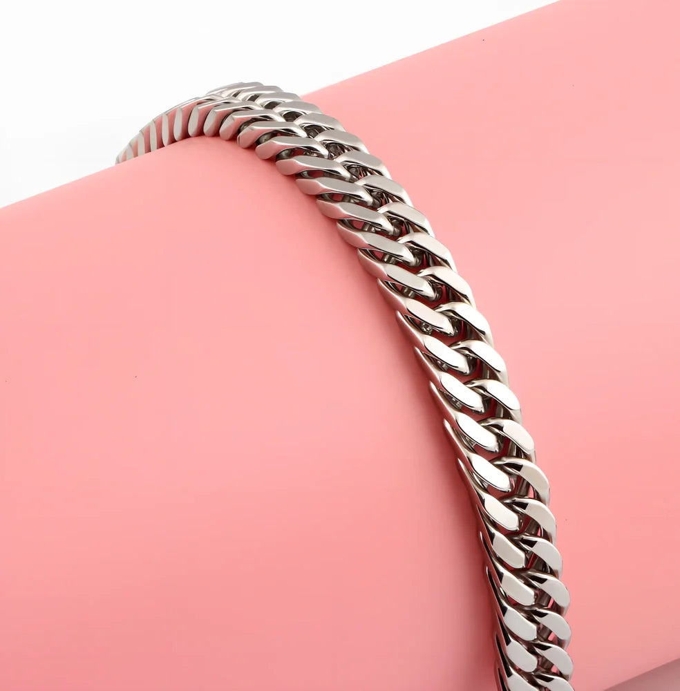 Men's titanium steel bracelet with silver inlay, geometric chain 21.5 cm long and 10 mm wide