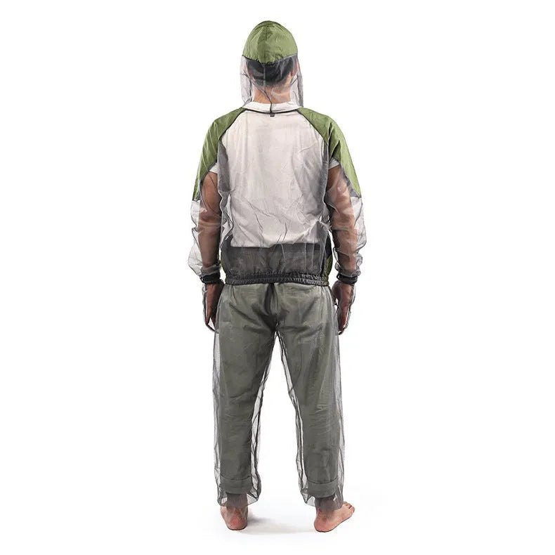 Men's gray anti-mosquito mesh plaid coat for outdoor sports with quick-dry fabric