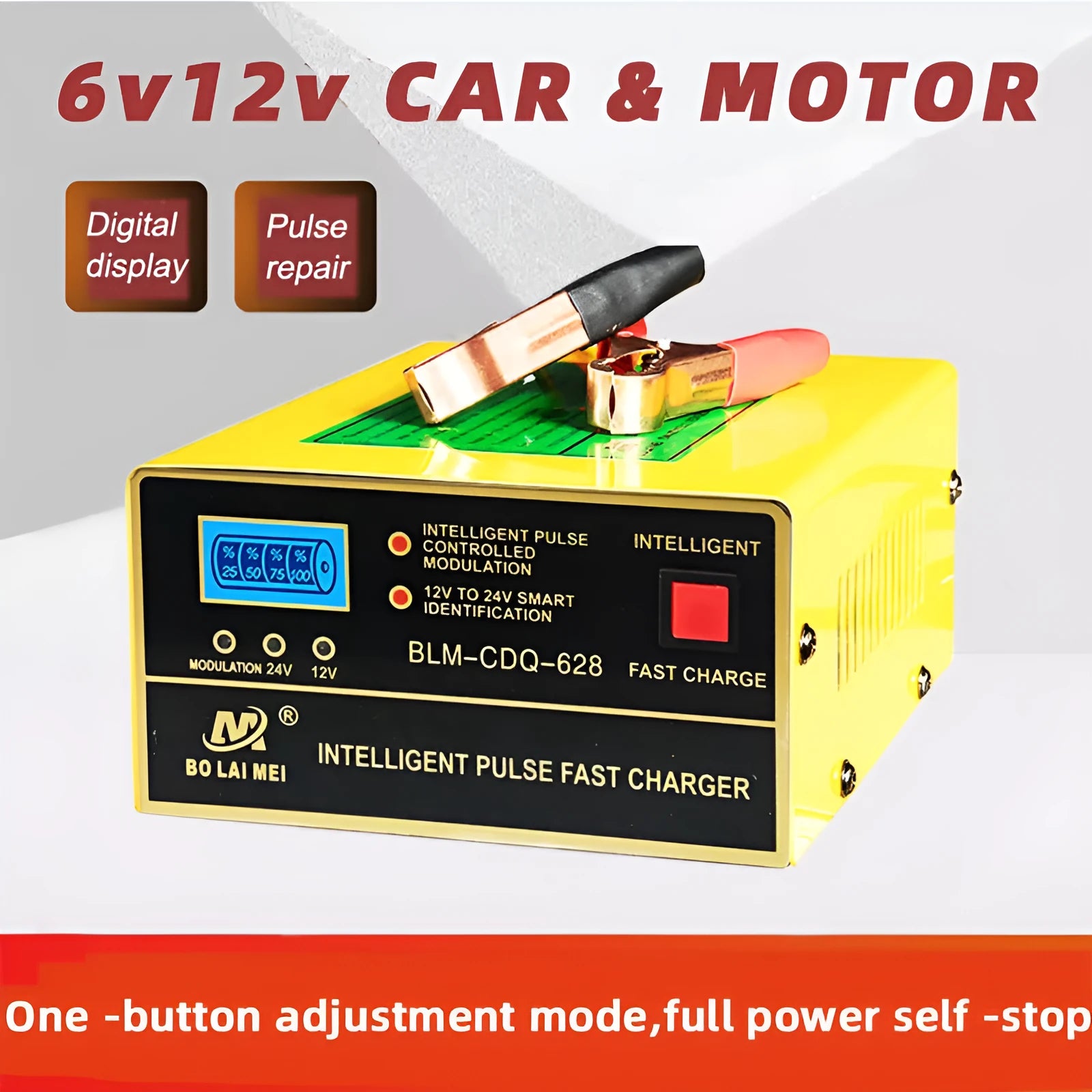 BT 168 model 12V and 24V intelligent automobile battery charger with American plug.